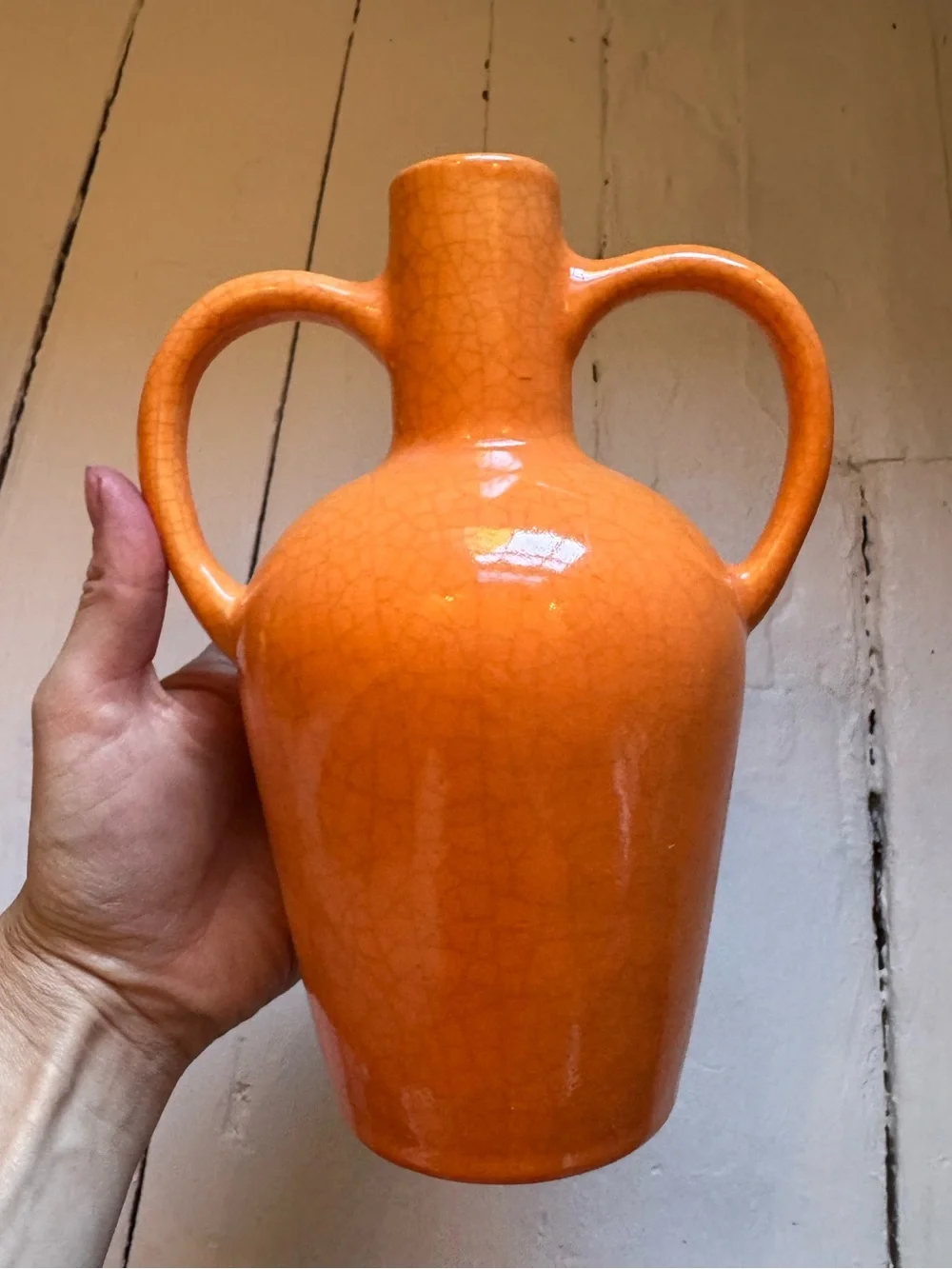 Orange Double-Handled Ceramic Vase